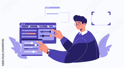 Content Creator Adjusting Parameters on Software Interface Illustration