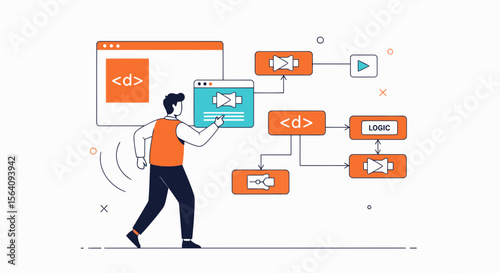 Creative Process Man Developing Digital Systems On Computer Screen