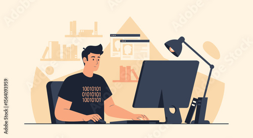 Creative Coder Focused On Software Development Working From Home On Computer