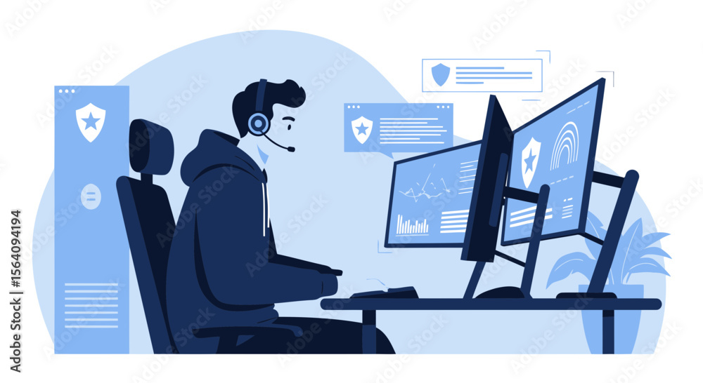 Fototapeta premium Cybersecurity Professional Monitoring Digital Assets with Advanced Security Systems