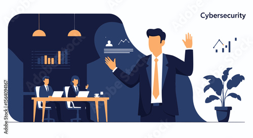 Cybersecurity Expert Presents Data Protection Strategy to Team Members at Boardroom
