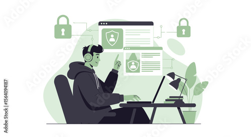 Cybersecurity Expert Working On Laptop Securing Online Data And Ensuring Privacy