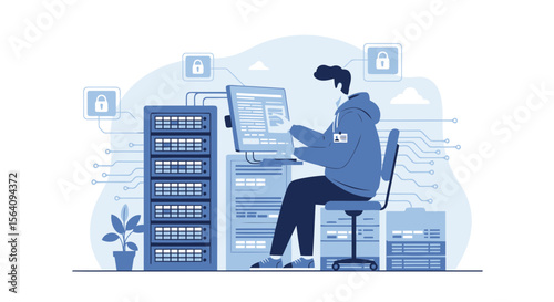 Cybersecurity System Administrator Working on Cloud Data Servers Solution