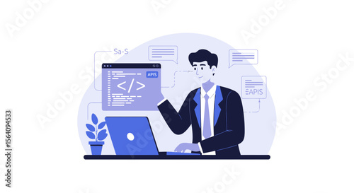 Dedicated Software Developer Coding On Laptop Creating Saas And Eapis System
