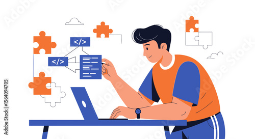 Developer Connecting Software Components While Coding For A New Application System