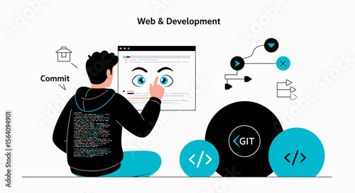 Developer Working On Program Illustration Showing Process Of Creating Website
