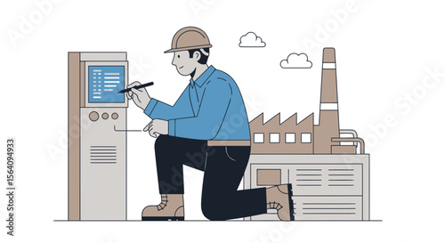 Engineer Inspecting Production At Factory Control Panel For Automation Systems Design