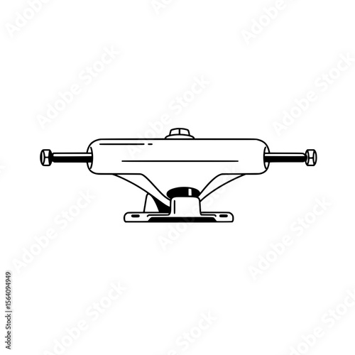 Skateboard Truck: A close-up, line art illustration of a skateboard truck, highlighting its simple form and technical details. 