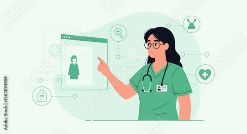 Doctor Reviewing Patient Medical Record Online For Consultation And Treatment