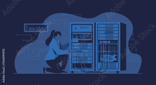 Engineer Inspecting Server Room Infrastructure For Optimal Performance And Reliability