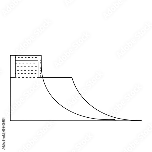 Skate Ramp Line Art: A graphic illustration of a skate ramp, designed with clean lines and a minimalist aesthetic, ideal for depicting the essential structure of this sporting apparatus.