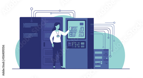 Engineer Configuring Data Server For Network Administration And Cyber Security