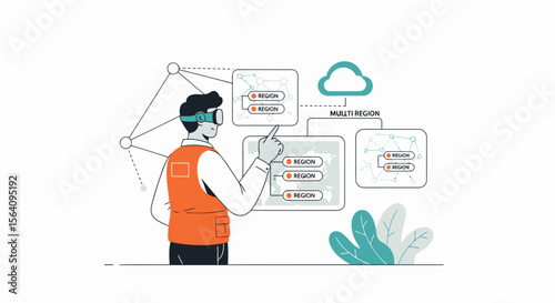 Engineer Navigating Multi Region Cloud Infrastructure Via Augmented Reality