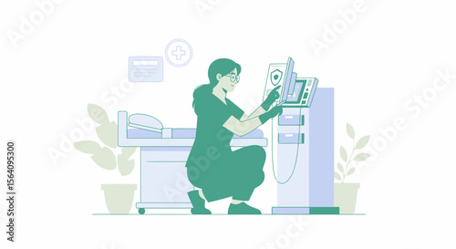 Female Healthcare Professional Operating Medical Device With Patient Bedside In Hospital