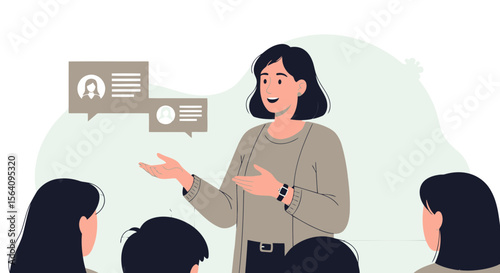 Female Presenter Explaining Business Strategy To Audience During Meeting Presentation