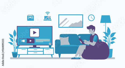 Enjoying Home Entertainment Relaxing On The Couch Watching Tv Using Wireless Tablet