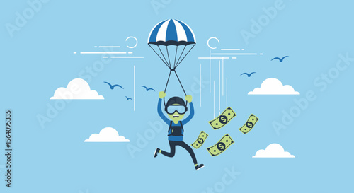 Financial Parachute Conceptual Illustration About Economic Support And Investment