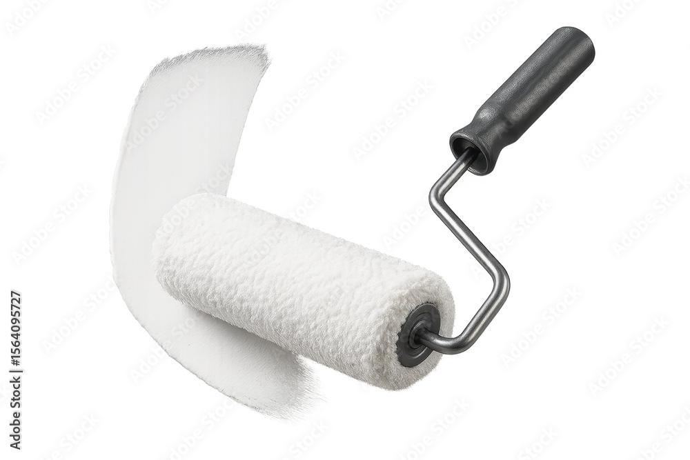 Fototapeta premium White paint roller leaving a stroke of paint isolated on transparent background