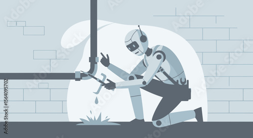 Futuristic Plumbing: Robot Repairs Leaking Pipe In Automated Home System