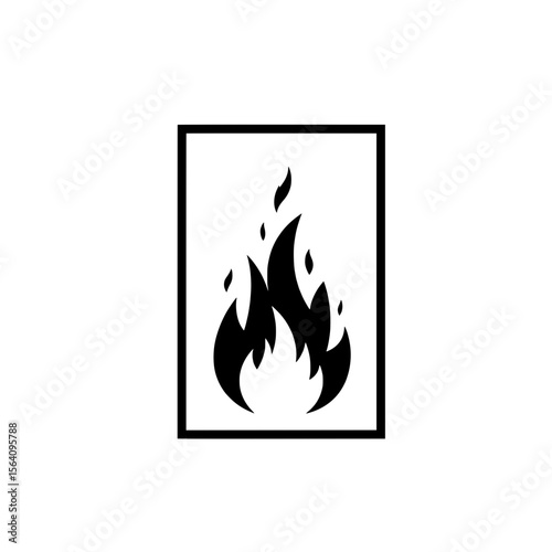 Flammable Symbol: Highly flammable material warning sign.  A simple, bold black flame symbol inside a square frame, representing caution and danger.