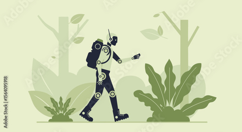 Futuristic Expedition Robot Exploring Nature And Environment Walking Adventure