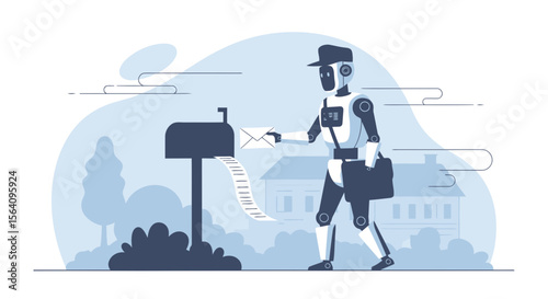 Future Post Robotic Delivering Mail In A Suburban Setting With Automation