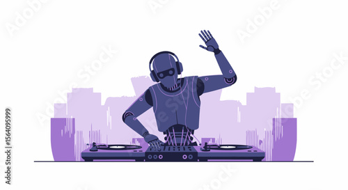 Futuristic Robot Dj Creates Electronic Music At A Nightclub In The City