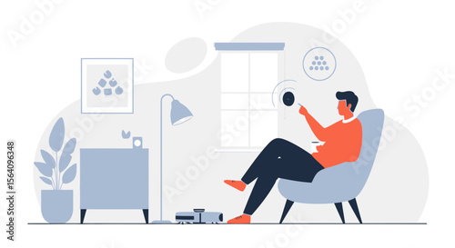 Man Controls Smart Home Devices From An Armchair Using Voice Recognition