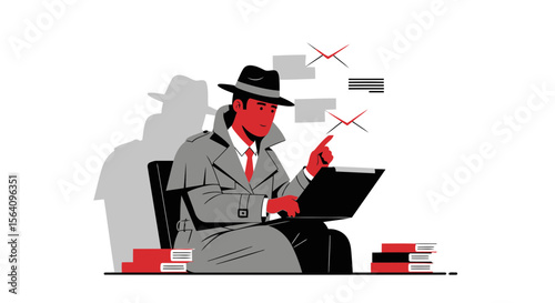 Investigator Analyzing Data Online Private Detective Cyber Crime Concept