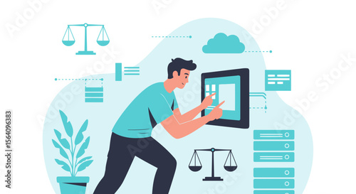 Lawyer Interact Digital Interface For Justice Online Process Modern Illustration