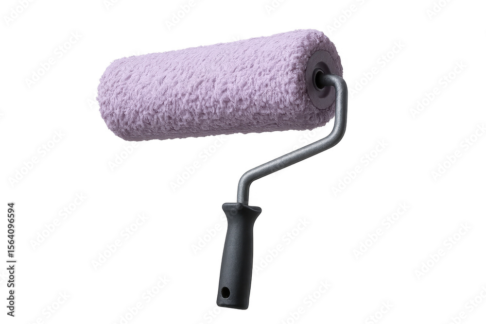 Fototapeta premium New purple paint roller with black handle, isolated on transparent background.