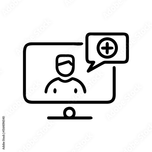 Telemedicine video call icon — remote treatment, flat vector, transparent background