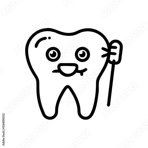 Tooth with eyes and toothbrush — children's dentistry, transparent background