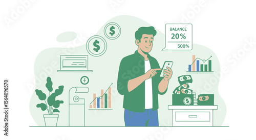 Man Monitoring Financial Growth And Investment Portfolio From His Smartphone