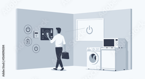 Man Activating Smart Home System Controlling Appliances And Electrical Components