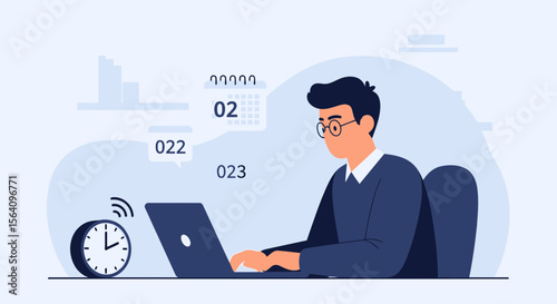 Man Working On Laptop To Achieve Business Goals With Time Management Skill
