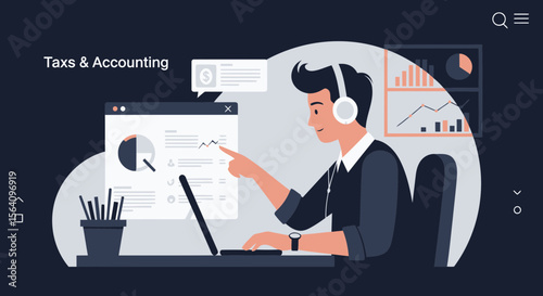 Modern Accountant Analyzing Financial Data And Charts For Tax Preparation