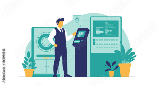 Modern Automated Laundromat With Smart Technology And Attendant Service Interface