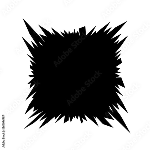 Explosive Black Shape: Abstract black explosion graphic on display, with jagged edges to depict powerful dynamics.