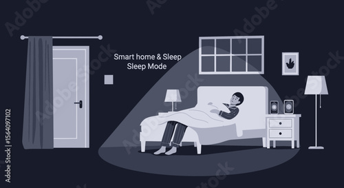 Man Sleeping Peacefully In Bed At Night In A Modern Smart Home