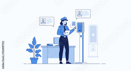 Modern Security System With Facial Recognition And Police Officer Supervision