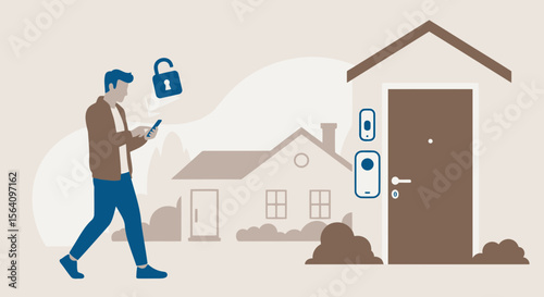 Man Securing His Home Via Smartphone With Modern Smart Home Automation Technology