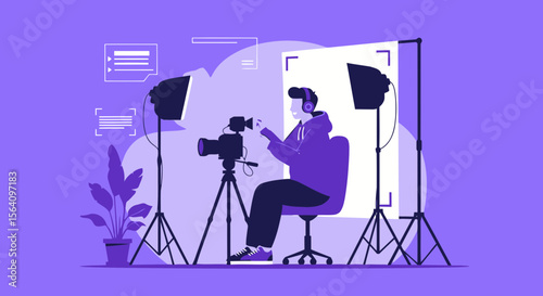 Modern Studio Setup Illustration Depicting a Content Creator Filming in High Quality