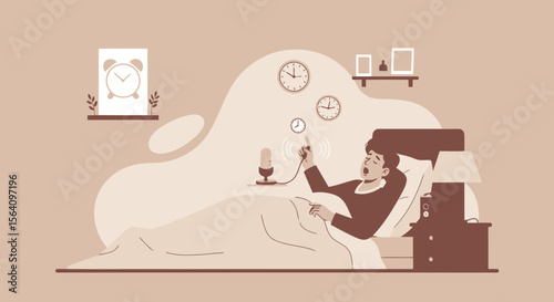Man Waking Up Using Smart Home Voice Control System In The Morning