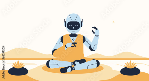 Meditative Robot Finding Inner Peace Through Harmony And Balance With Nature
