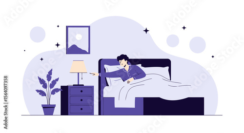 Morning Awakening Illustration Of A Person Turning Off The Bedside Lamp