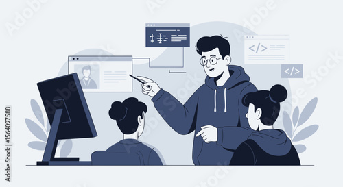 Mentoring For Digital Skills: Instructor Teaching Coding to Students in a Modern Workspace