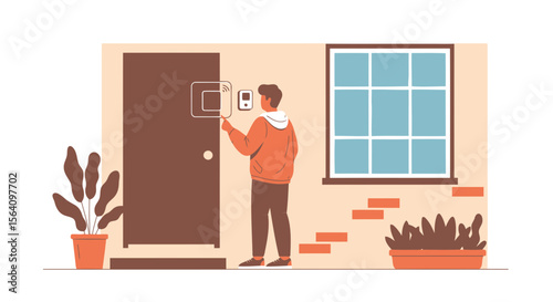 Person Using A Smart Home Doorbell System For Security And Convenience