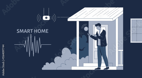 Modern Smart Home Technology For Security And Surveillance System Concept