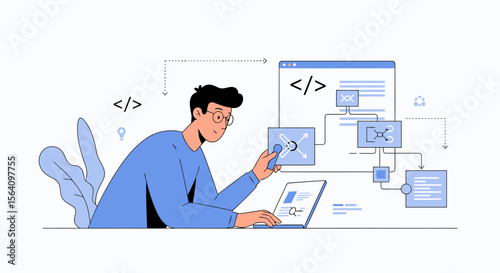 Modern Software Developer Coding And Optimizing Data Connections For Cloud System